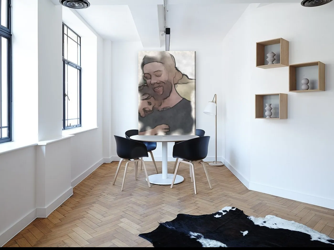 Familieportret op canvas in een woonkamer